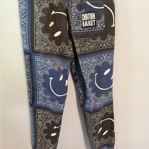 Chinatown Market Navy & Black Bandana Smiley Joggers size L
